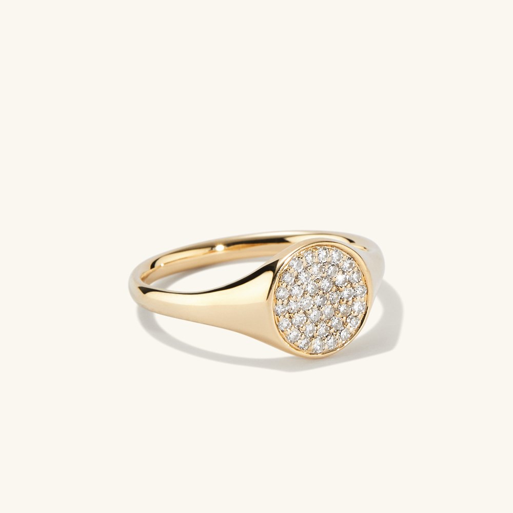 Mejuri Pavé Diamond Signet Pinky Ring - 14k Yellow Gold Mejuri Pavé Diamond Signet Pinky Ring - 14k Yellow Gold